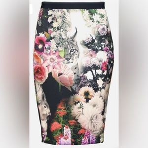 Mark Cain floral leopard pencil midi skirt